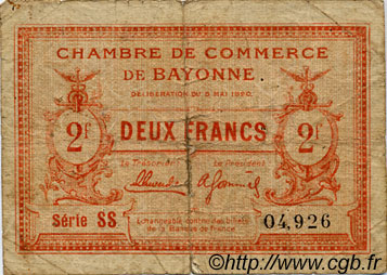 2 Francs FRANCE Regionalismus und verschiedenen Bayonne 1920 JP.021.68 S