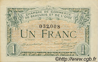 1 Franc FRANCE regionalismo y varios Beauvais 1920 JP.022.02 MBC a EBC
