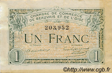 1 Franc FRANCE Regionalismus und verschiedenen Beauvais 1920 JP.022.02 S