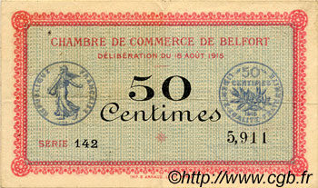 50 Centimes FRANCE regionalism and miscellaneous Belfort 1915 JP.023.01 VF - XF