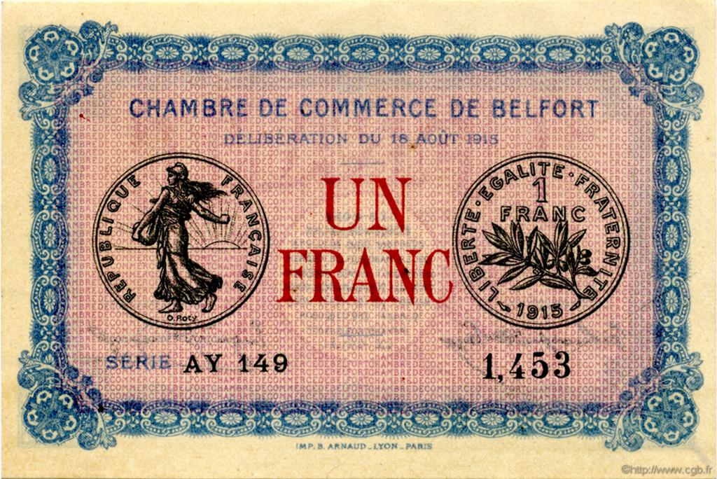 1 Franc FRANCE regionalism and various Belfort 1915 JP.023.13 AU+