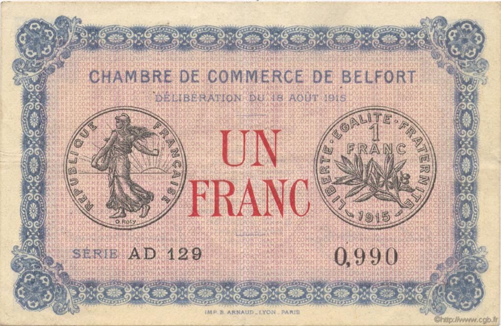 1 Franc FRANCE Regionalismus und verschiedenen Belfort 1915 JP.023.13 SS to VZ