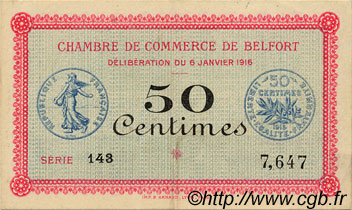 50 Centimes FRANCE régionalisme et divers Belfort 1916 JP.023.17 TTB à SUP