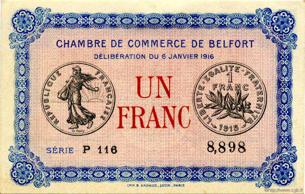 1 Franc FRANCE regionalismo y varios Belfort 1916 JP.023.21 SC a FDC