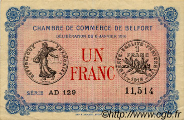 1 Franc FRANCE regionalism and miscellaneous Belfort 1916 JP.023.24 VF - XF