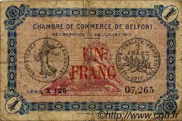 1 Franc FRANCE régionalisme et divers Belfort 1917 JP.023.29 TB