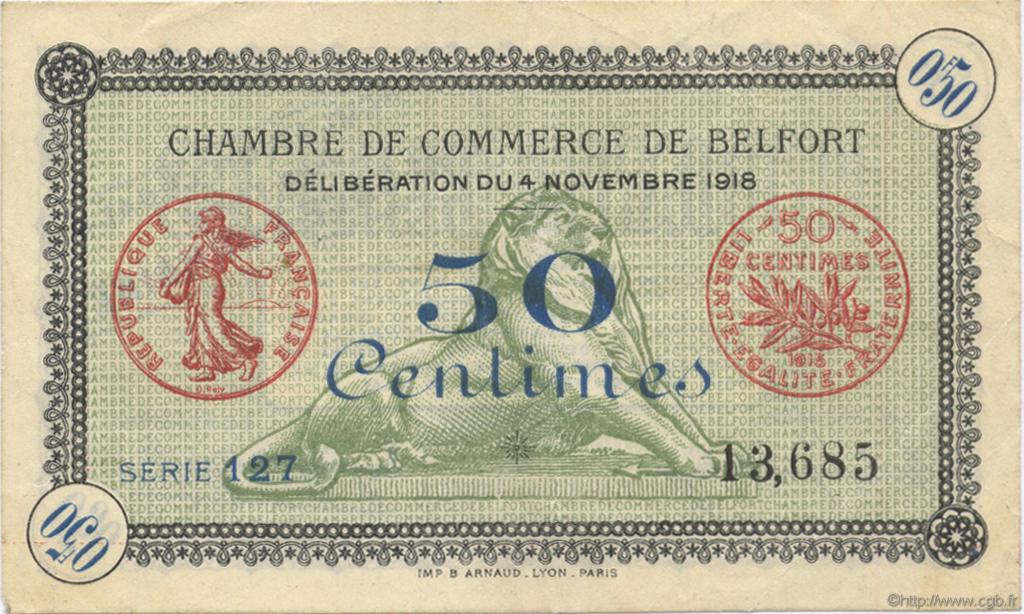 50 Centimes FRANCE regionalism and miscellaneous Belfort 1918 JP.023.34 VF - XF
