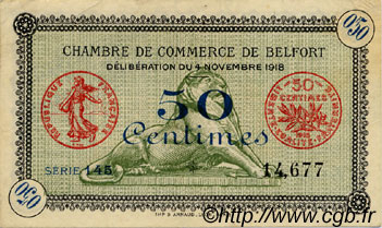50 Centimes FRANCE regionalism and miscellaneous Belfort 1918 JP.023.41 VF - XF
