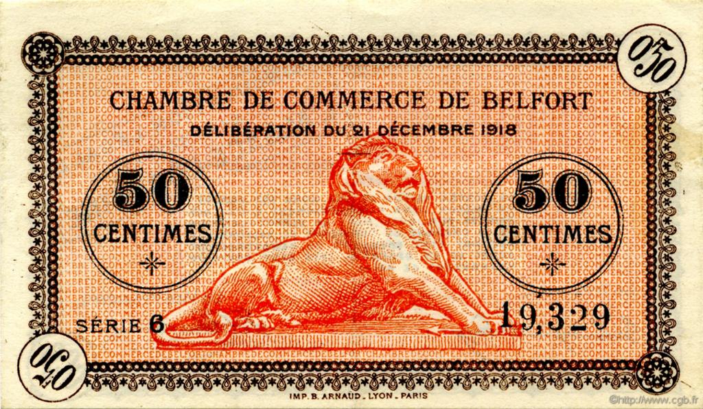 50 Centimes FRANCE régionalisme et divers Belfort 1918 JP.023.52 SPL à NEUF