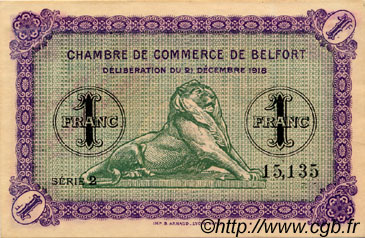1 Franc FRANCE regionalism and miscellaneous Belfort 1918 JP.023.54 VF - XF