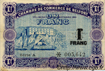 1 Franc FRANCE regionalismo y varios Belfort 1921 JP.023.60 MBC a EBC
