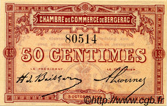 50 Centimes FRANCE regionalismo e varie Bergerac 1914 JP.024.01 AU a FDC