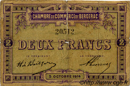 2 Francs FRANCE regionalismo e varie Bergerac 1914 JP.024.06 MB