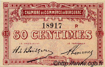 50 Centimes FRANCE Regionalismus und verschiedenen Bergerac 1914 JP.024.11 SS to VZ