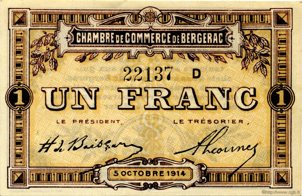 1 Franc FRANCE regionalism and various Bergerac 1914 JP.024.15 VF - XF