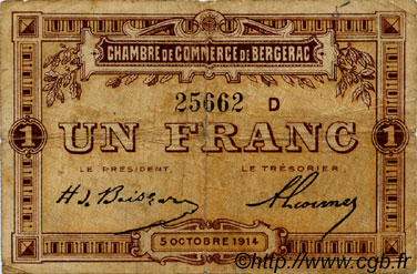 1 Franc FRANCE regionalismo y varios Bergerac 1914 JP.024.15 BC