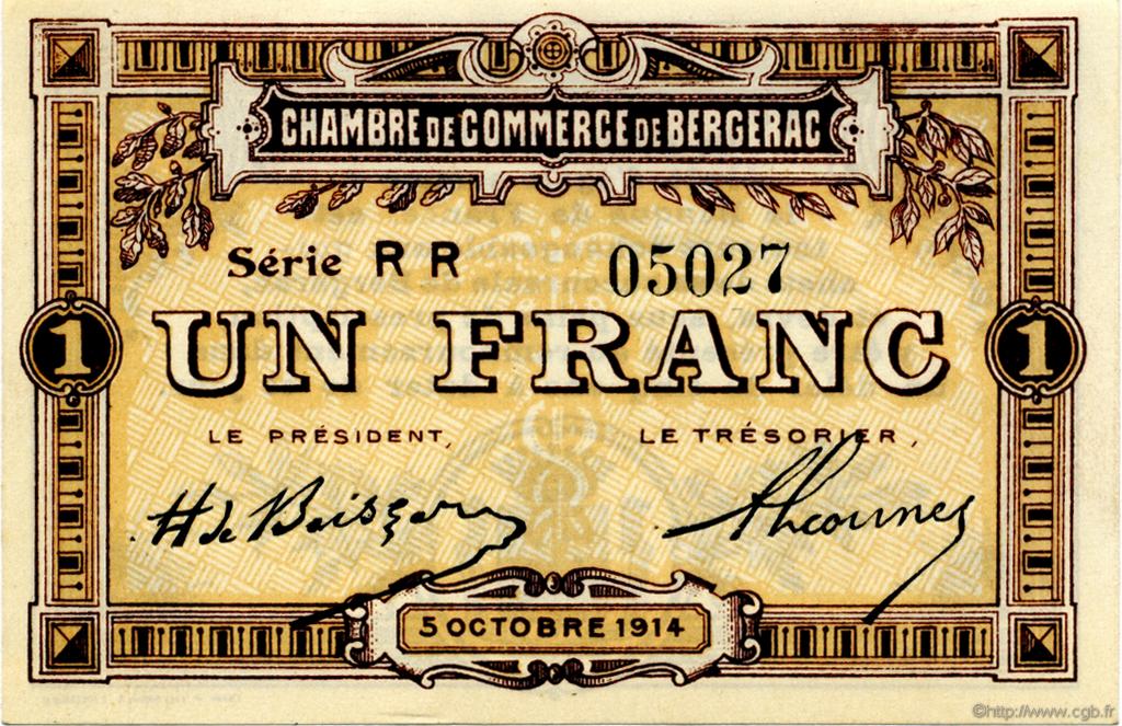 1 Franc FRANCE regionalismo e varie Bergerac 1914 JP.024.18 AU a FDC