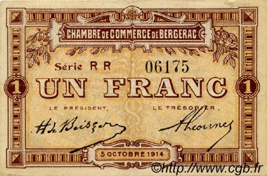 1 Franc FRANCE regionalism and miscellaneous Bergerac 1914 JP.024.18 VF - XF