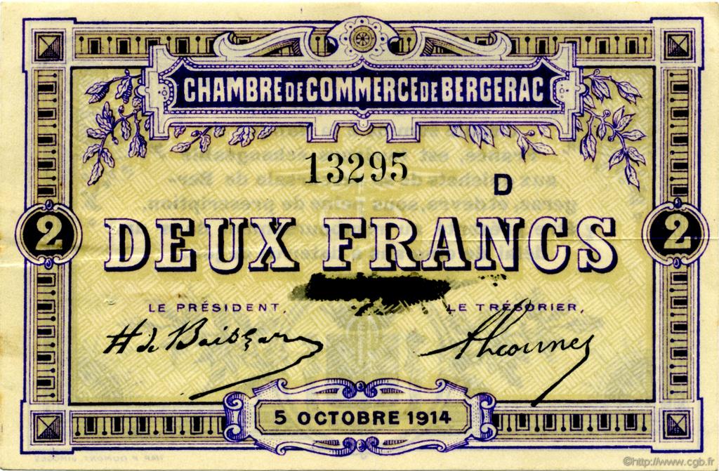 2 Francs FRANCE regionalism and various Bergerac 1914 JP.024.21 VF - XF