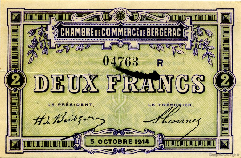 2 Francs FRANCE regionalismo e varie Bergerac 1914 JP.024.22 BB to SPL