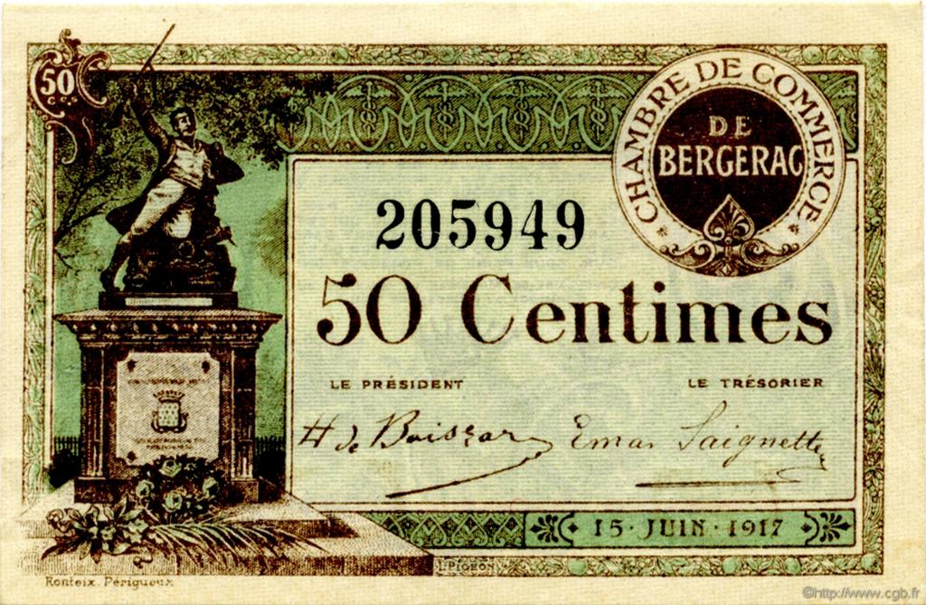 50 Centimes FRANCE regionalismo y varios Bergerac 1917 JP.024.24 SC a FDC