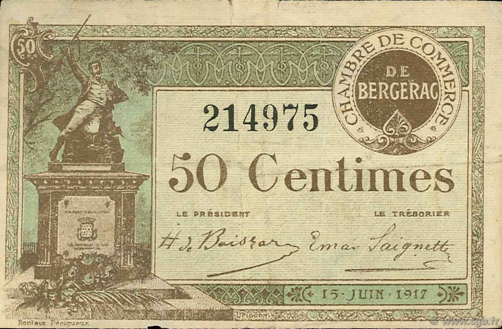 50 Centimes FRANCE régionalisme et divers Bergerac 1917 JP.024.24 TB