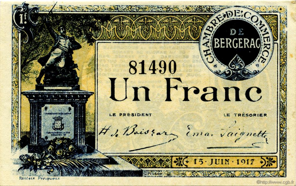 1 Franc FRANCE Regionalismus und verschiedenen Bergerac 1917 JP.024.27 SS to VZ