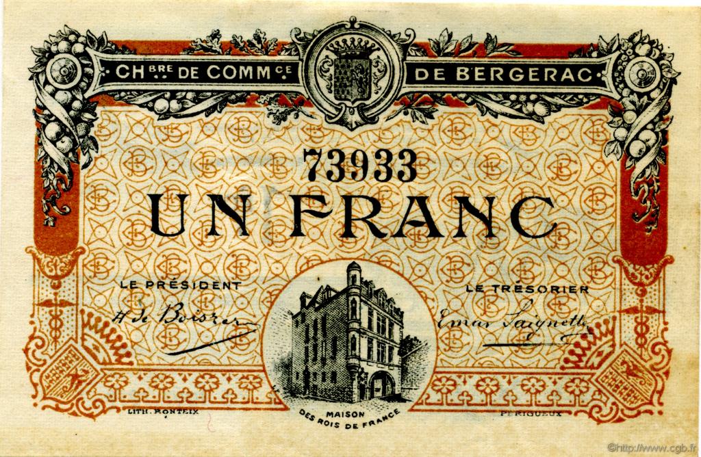 1 Franc FRANCE regionalism and various Bergerac 1918 JP.024.33 VF - XF