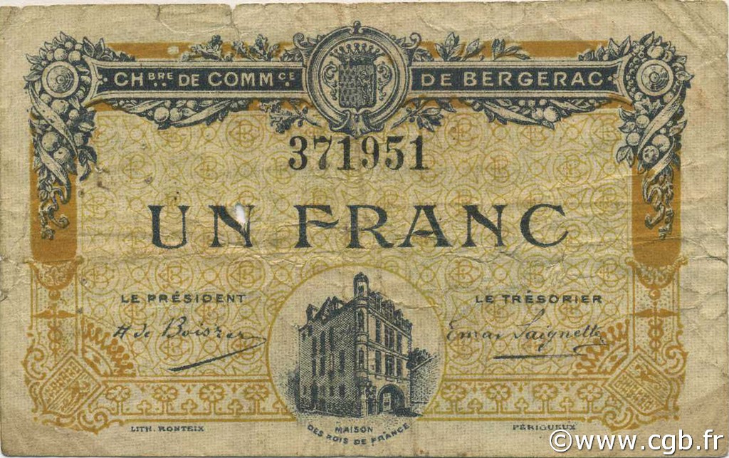 1 Franc FRANCE régionalisme et divers Bergerac 1918 JP.024.33 TB
