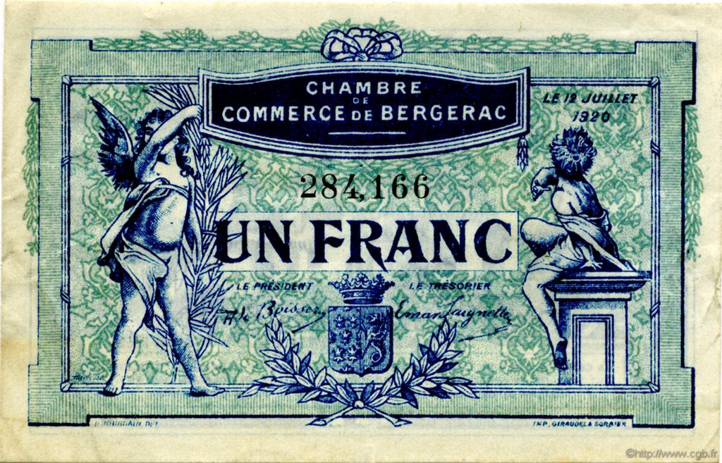 1 Franc FRANCE regionalism and miscellaneous Bergerac 1920 JP.024.37 VF - XF