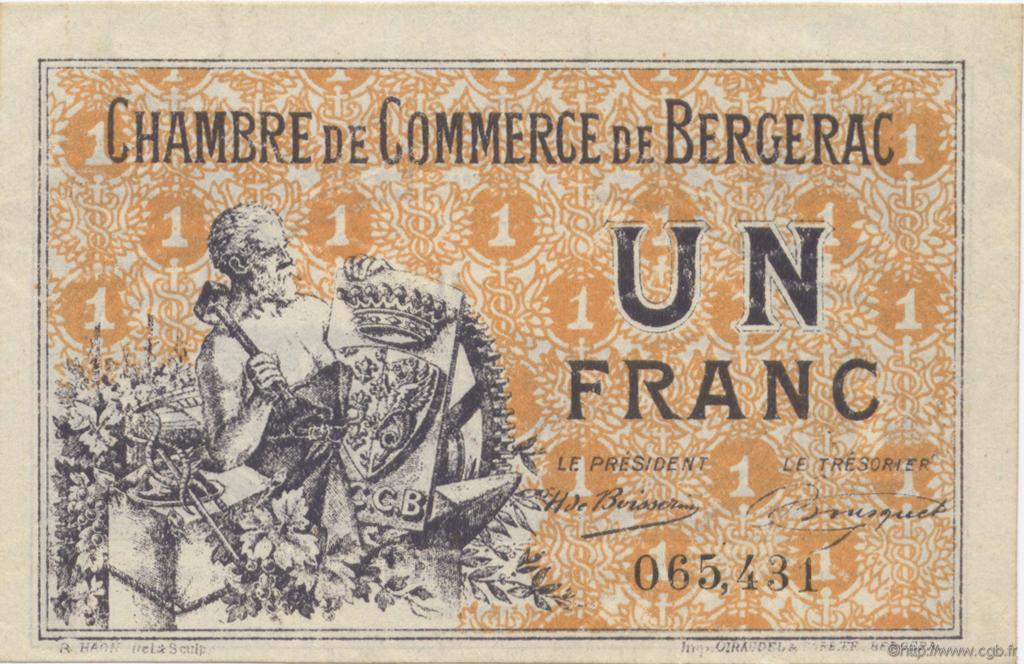 1 Franc FRANCE Regionalismus und verschiedenen Bergerac 1921 JP.024.40 fST to ST