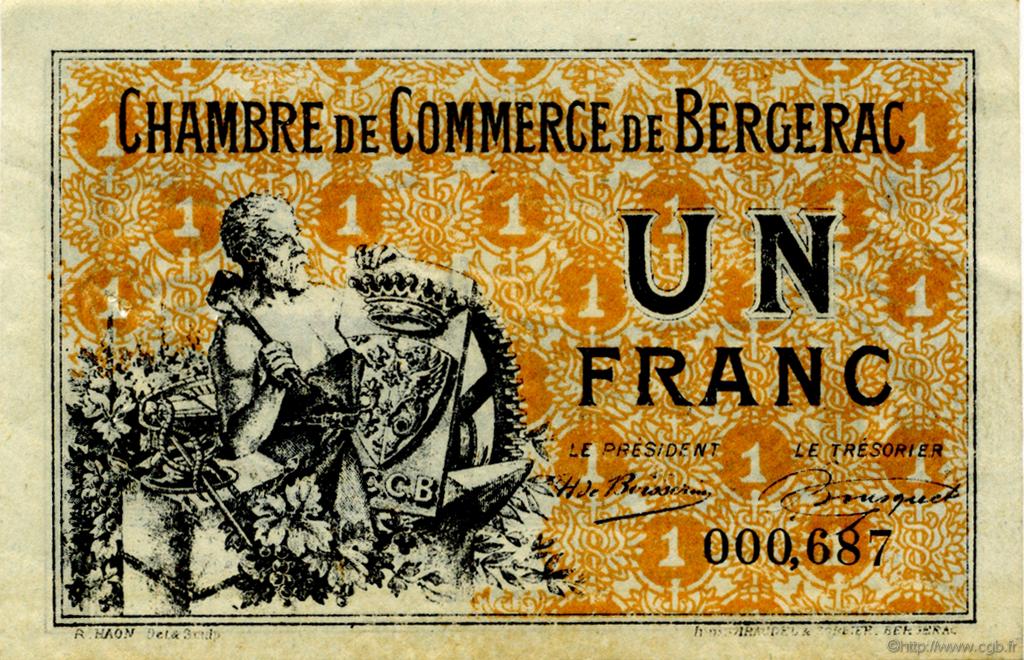 1 Franc FRANCE regionalism and miscellaneous Bergerac 1921 JP.024.40 VF - XF