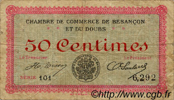 50 Centimes FRANCE regionalism and miscellaneous Besançon 1915 JP.025.01 F