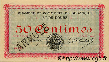 50 Centimes Annulé FRANCE regionalism and miscellaneous Besançon 1915 JP.025.03 AU+