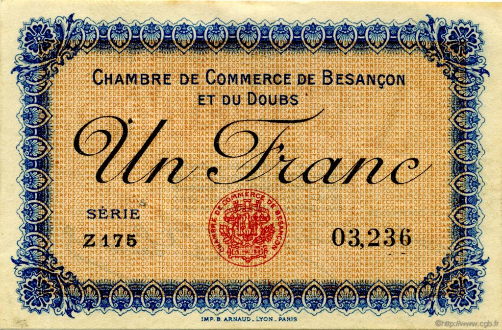 1 Franc FRANCE regionalism and miscellaneous Besançon 1915 JP.025.12 VF - XF