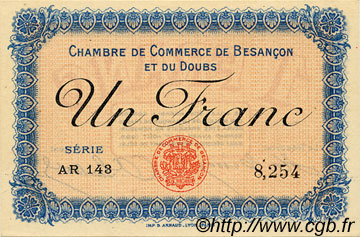 1 Franc FRANCE regionalism and miscellaneous Besançon 1915 JP.025.13 AU+