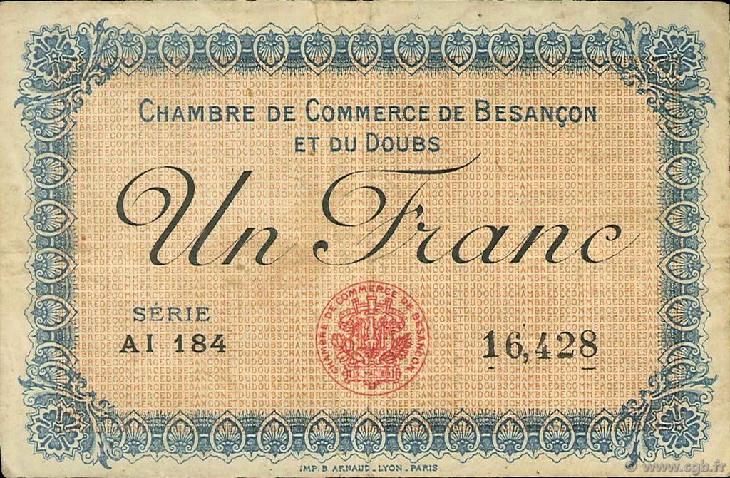 1 Franc FRANCE regionalismo y varios Besançon 1915 JP.025.13 BC