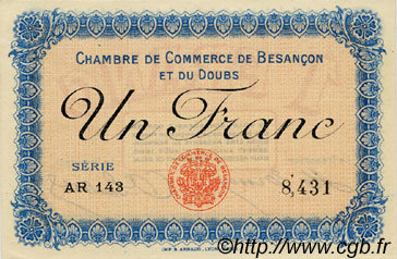 1 Franc FRANCE regionalismo e varie Besançon 1918 JP.025.21 AU a FDC