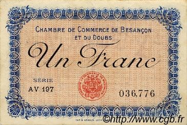1 Franc FRANCE Regionalismus und verschiedenen Besançon 1918 JP.025.21 SS to VZ