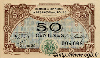 50 Centimes FRANCE Regionalismus und verschiedenen Besançon 1921 JP.025.22 fST to ST