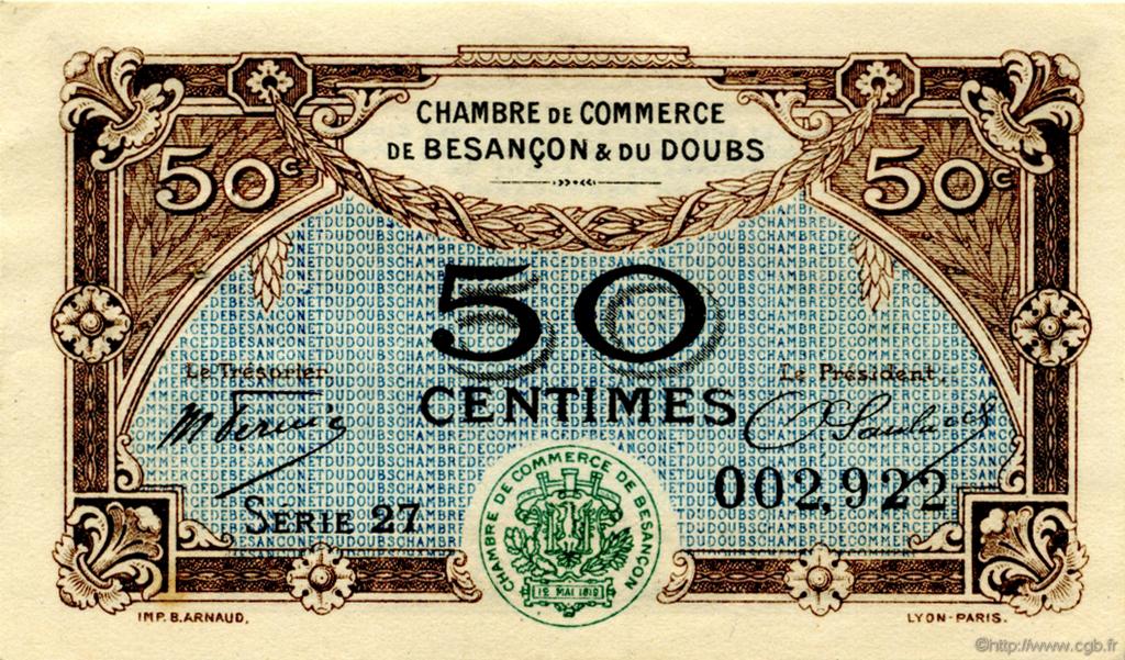 50 Centimes FRANCE regionalism and miscellaneous Besançon 1921 JP.025.22 VF - XF