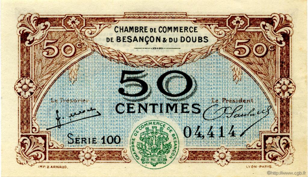 50 Centimes FRANCE regionalismo e varie Besançon 1922 JP.025.25 AU a FDC
