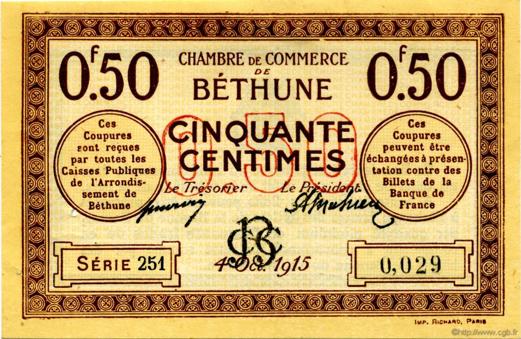 50 Centimes FRANCE regionalismo e varie Béthune 1915 JP.026.01 AU a FDC