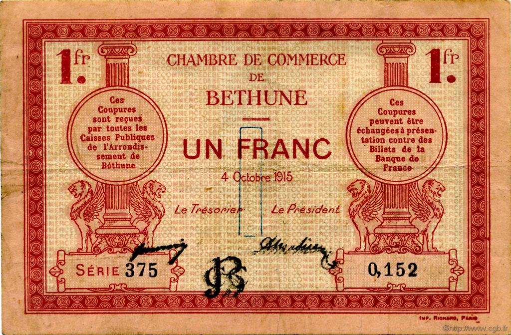 1 Franc FRANCE Regionalismus und verschiedenen Béthune 1915 JP.026.06 S