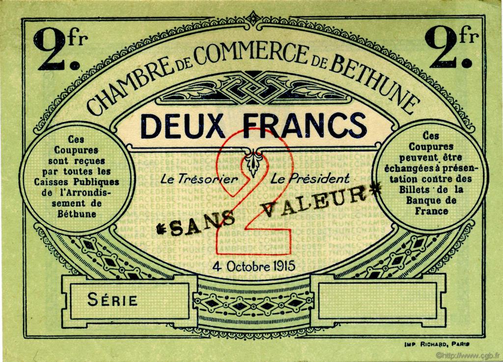 2 Francs Spécimen FRANCE regionalismo e varie Béthune 1915 JP.026.12 AU a FDC