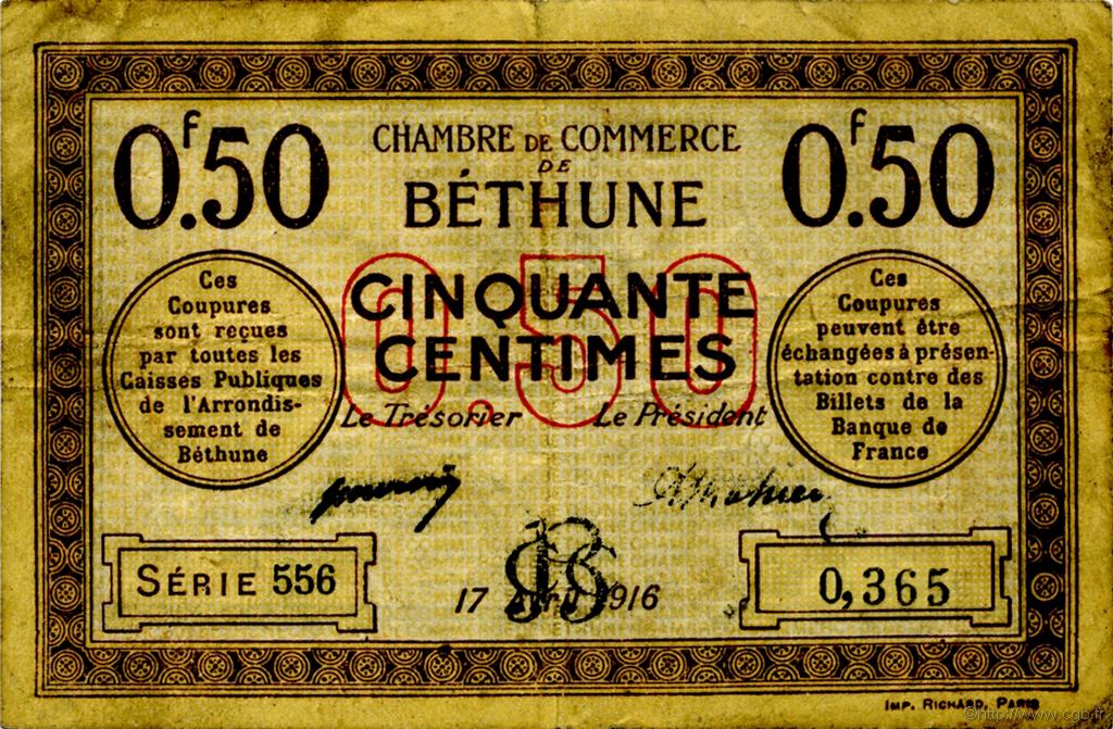 50 Centimes FRANCE Regionalismus und verschiedenen Béthune 1916 JP.026.15 S