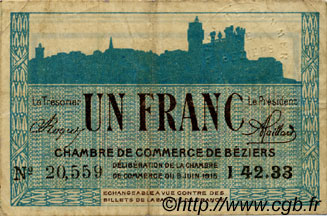 1 Franc FRANCE régionalisme et divers Béziers 1915 JP.027.15 TB