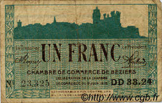 1 Franc FRANCE régionalisme et divers Béziers 1915 JP.027.17 TB