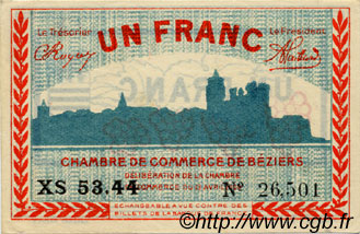 1 Franc FRANCE Regionalismus und verschiedenen Béziers 1920 JP.027.30 SS to VZ