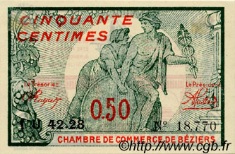 50 Centimes FRANCE Regionalismus und verschiedenen Béziers 1921 JP.027.32 SS to VZ